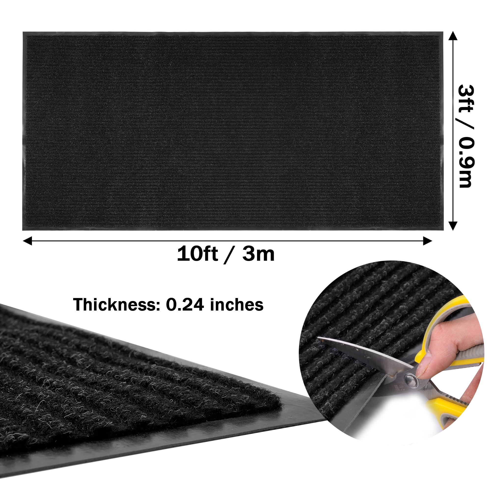 WANLISELL 3ft x 10ft Commercial Carpet Entrance Mat, Indoor Outdoor Non Slip Hallway Runner Rug for Heavy Traffic, Black with Rubber Backing
