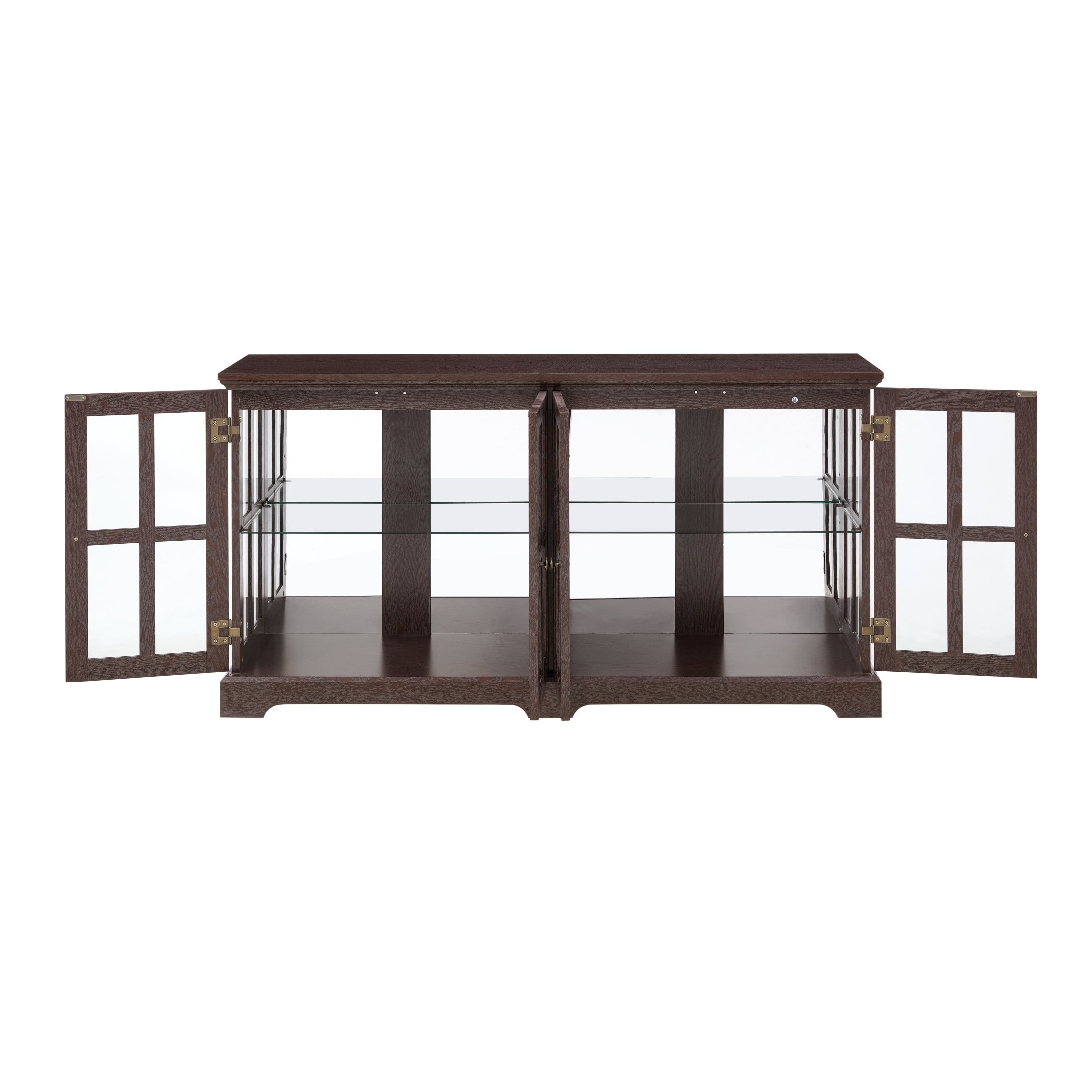 Noble House Auburn 59" LED Glass Display Cabinet, 4-Door Antique Curio, Adjustable Shelves, Vintage Showcase, Cherry