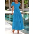 thumbnail image 6 of PRETTYGARDEN Summer Dresses for Women Eyelet Square Neck Puff Sleeve Smocked Wedding Guest Maxi Dress with Pockets, 6 of 8