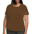thumbnail image 1 of YFELWZ T-Shirt à Manches Courtes Col Rond Couleur Unie pour Femmes Grande Taille Café S, 1 of 4