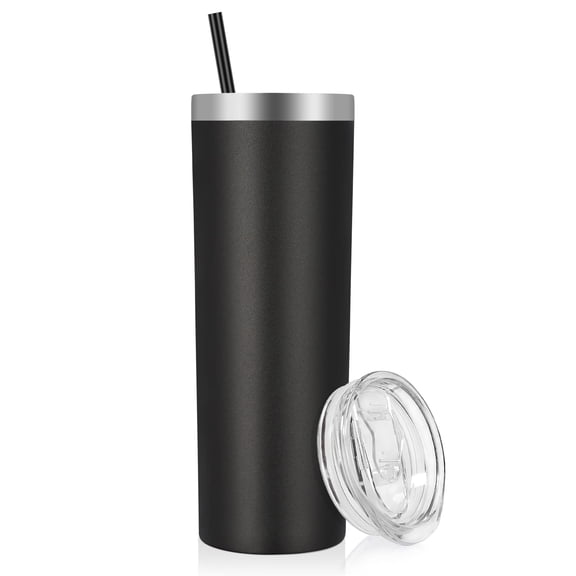 Stainless Steel Skinny Tumbler, 20 oz Vacuum Insulated Tumbler with Lid and Straw, Double Wall Coffee Cup, Travel Mug for Cold Hot Drinks, Blue 1 Pack