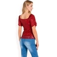 thumbnail image 5 of Women's Short Sleeve Square Neck Sequin Top for Special Occasions- Burgundy,Medium, 5 of 7
