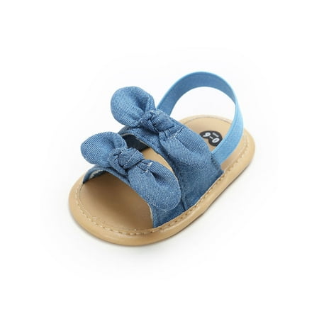 

Lacyhop Baby Girls Sandals Bowknot Crib Shoes First Walkers Flat Sandal Birthday Non-Slip Princess Shoe Lightweight Soft Sole Blue Bow 6C