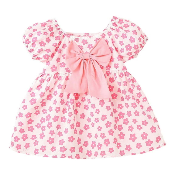 Hihipz Toddler Girls Dresses Puff Sleeve Oversized Bow Floral Print Dress Kids Girls Stylish Everyday Wear Photoshoots Outdoor Dresses,2 -3 Years