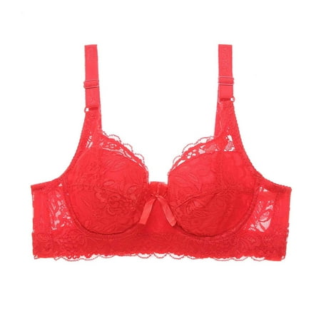

YYDGH Women s Lace Bra Plus Size Underwire Embroidered Lightly Lined Bra See Through Bralettes Non Padded Brassiere Everyday Red 3XL