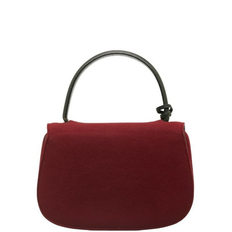 Pre Owned Gucci Shoulder Bag Handbag Bordeaux Wine Red Black Felt Leather Women s GUCCI Good