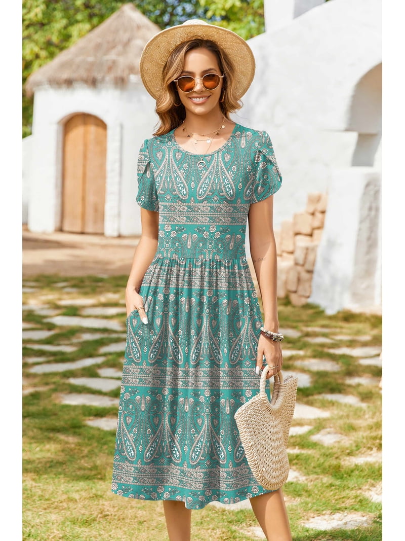 Zeagoo Floral Casual Dresses Modest Tshirt Dress Aline Midi Dress Floral  Boho Sundress with Pockets Cotton Ladies Summer Dress Travel Dress Holiday  Dresses - Walmart.com