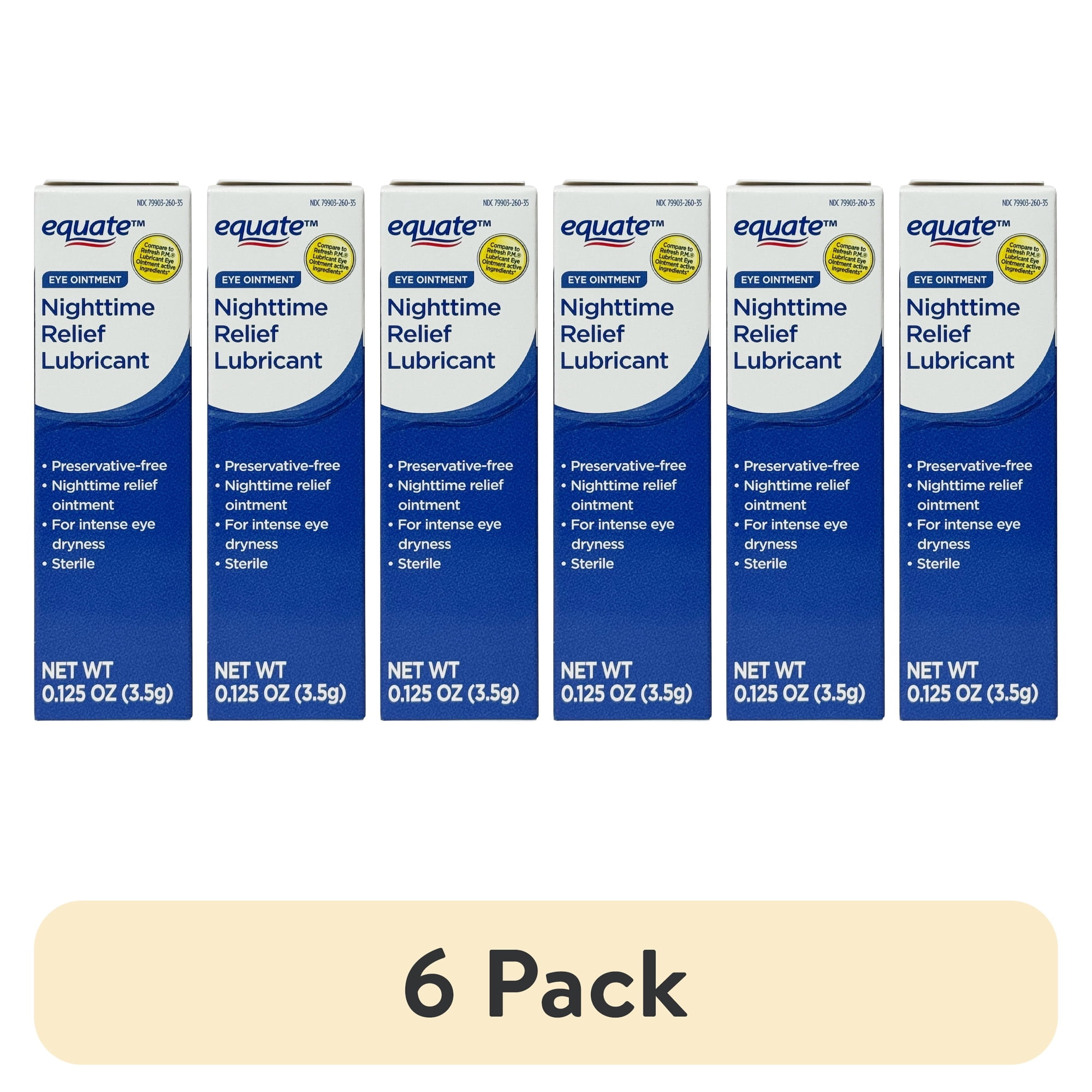 (6 pack) Equate Nighttime Relief Lubricant Eye Ointment, 0.125 OZ