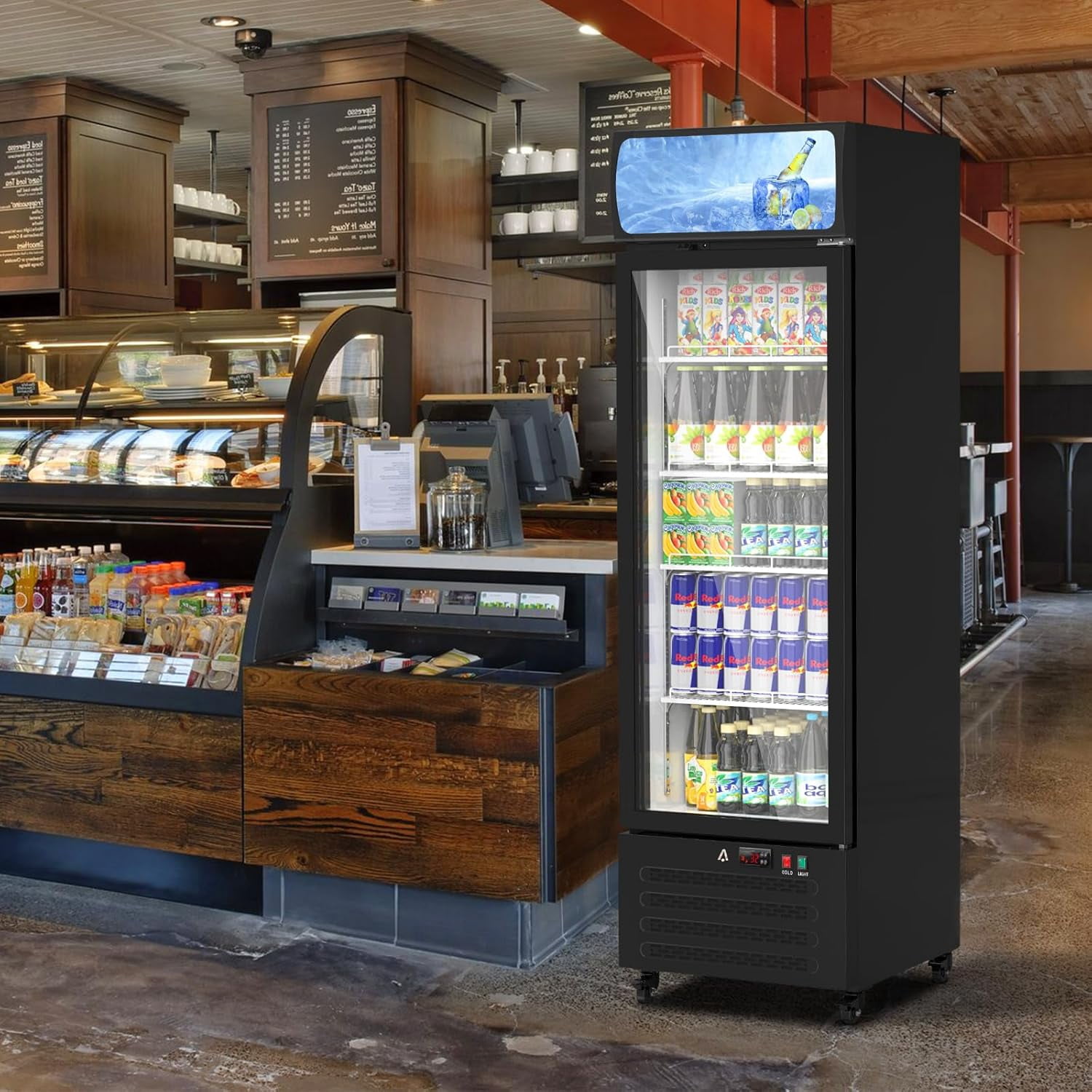 Hetoy Commercial Display Refrigerator, 11.3 Cu.Ft. Merchandiser Beverage Refrigerator with Dual-Layer Glass Door,4 Adjustable Shelves, Commercial Refrigerator for Restaurants, Shops, Black