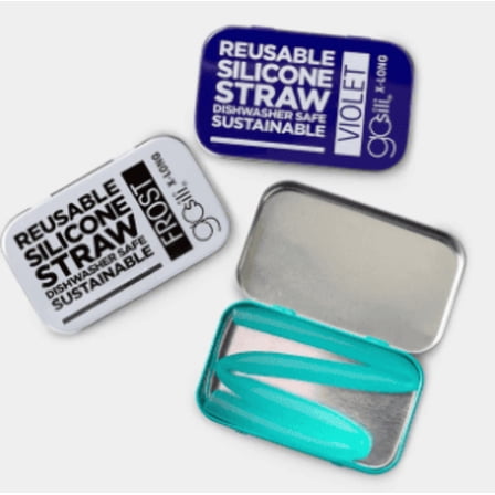 Extra-Long 10.75" Reusable Silicone Straw and Travel Case, 3pk