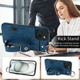 thumbnail image 4 of for iPhone 13 Wallet Case with Card Holder, Hand Wrist Strap Loop Holder Kickstand, Finger Grip Ring Buckle PU Leather Double Buttons Shockproof Cover for iPhone 13, Blue, 4 of 10