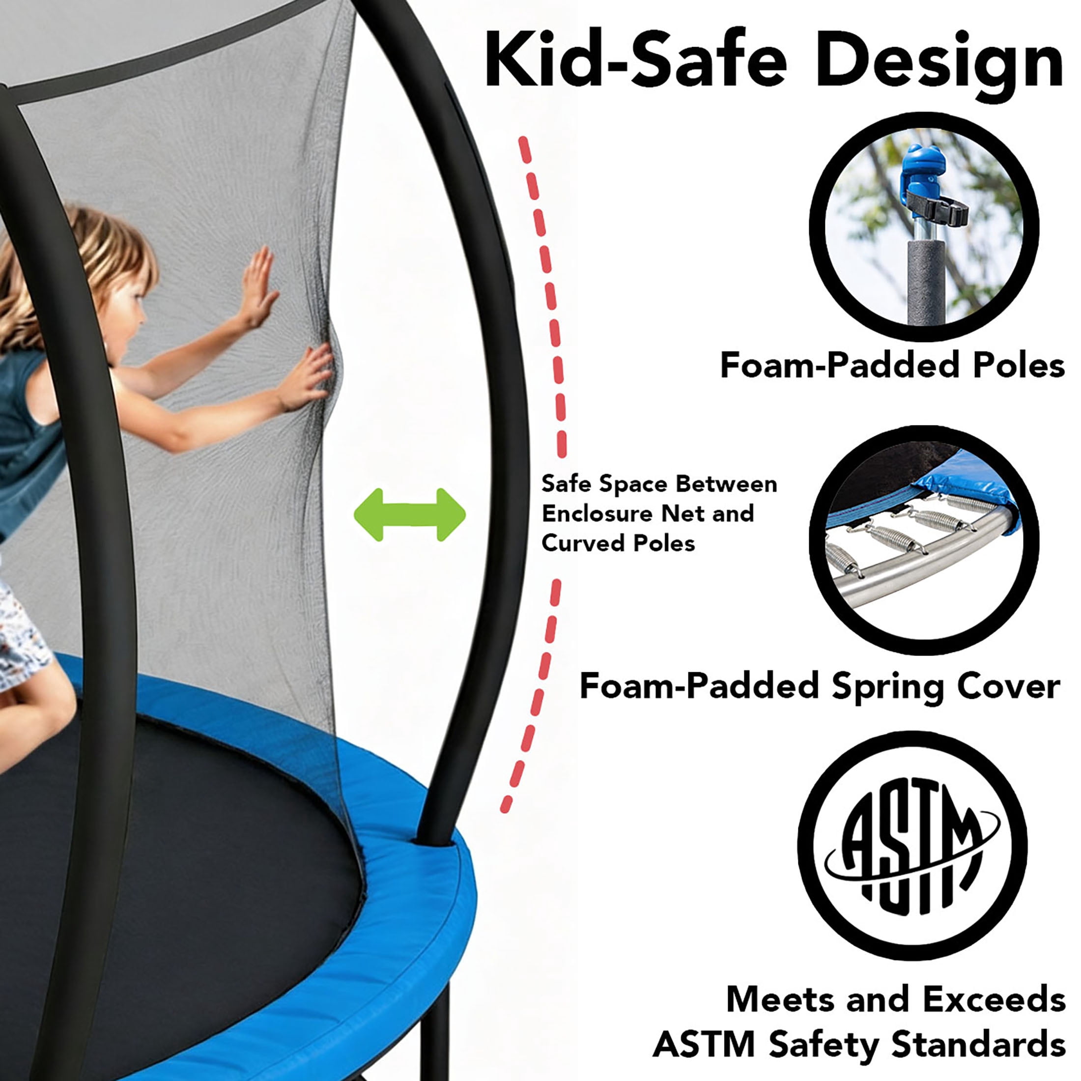 Sportspower BouncePro 10ft Trampoline Meets ASTM Safety Standards, Heavy-Duty Rust-Resistant Steel Frame, UV-Resistant Jump Mat & Safety Net