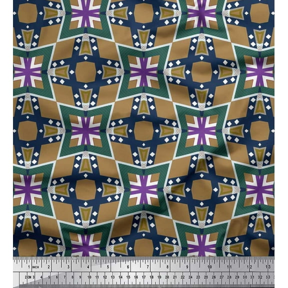 Soimoi Cotton Duck Fabric Check & Geometric Print Sewing Fabric Yard 42 Inch Wide