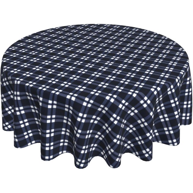 Round Tablecloth 60 Inch, Navy Blue Lumberjack Plaid Circle Tablecloth Oil Spill Proof Table Cloth Cover Outdoor Tablecloth for Daily Use Kitchen Dining Party Wedding