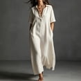 thumbnail image 2 of Women's V Neck Maxi Dress, Elegant Collared Boyfriend Tunic Dress, Solid Color Loose Kaftan Lounge Dress for Travel and Office, 2 of 6