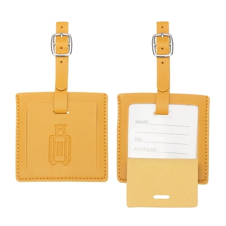 Luggage Tags, Square Yellow Airplane Essentials with Metal Cable, 2 Pcs