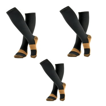 AUQ 3Pcs Compression Socks,Antibacterial Copper Knee High Socks,Sports Compression Socks for Men for Muscle Recovery,Black,XXL