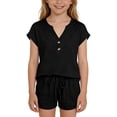thumbnail image 7 of OGLCCG 2 Piece Outfits for Girls Summer Short Sleeve V Neck Henley Tops and Shorts Set Matching Vacation Beach Lounge Sets 4-14 Years, 7 of 7