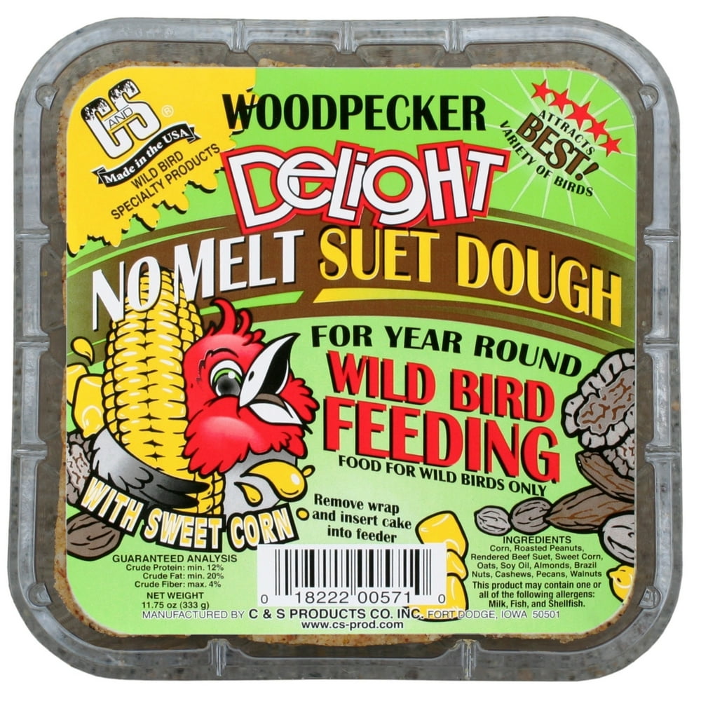 C&S Woodpecker Delight Nomelt Suet Dough, 11.75 oz Cake, Wild Bird