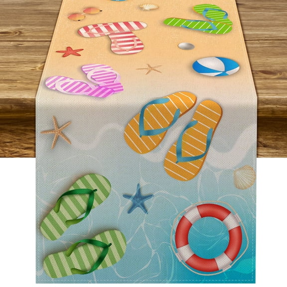 13x72in Colorful Flip Flops Beach Table Runner for Summer Party Decoration