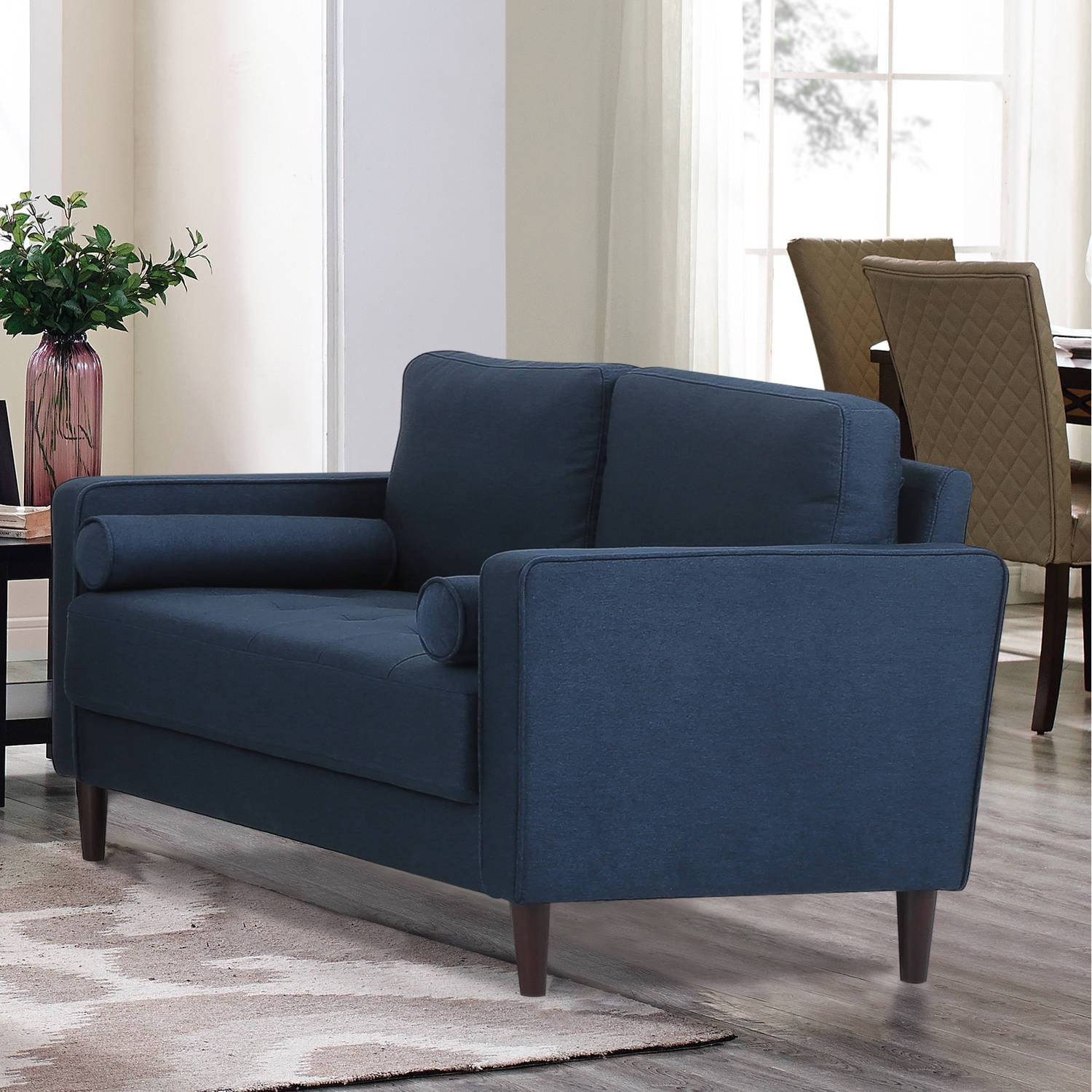 Lifestyle Solutions Lorelei Mid-Century Modern Loveseat, Blue Fabric