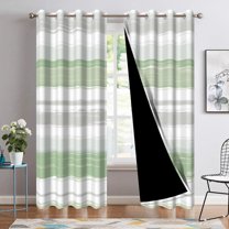 Nanqianyi Green Stripe Blackout Curtains for Bedroom, 42 x 63 Inches Room Darkening Window Curtains Thermal Insulated Grommet Drapes for Living Room, 2 Panels