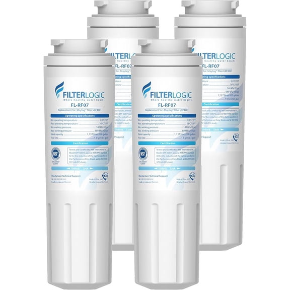 Filterlogic UKF8001 Replacement for EveryDrop Filter 4, Whirlpool EDR4RXD1, Maytag 4396395, UKF8001AXX-200, UKF8001AXX-750, 46-9006, Puriclean II, FMM-2, FL-RF07, Refrigerator Water Filter, Pack of 4