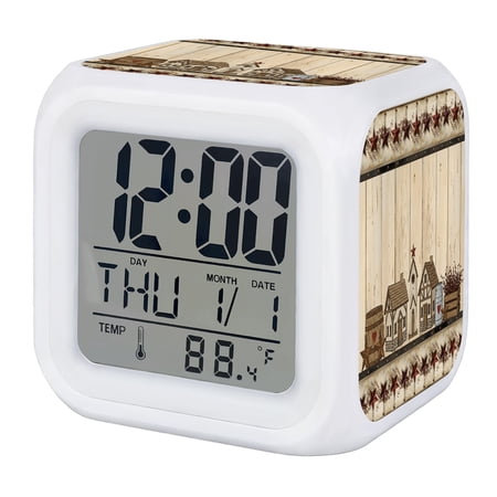 Barn Star Wooden Digital Alarm Clock for Bedrooms, Smart LED Alarm Clock with 7 Color Changing photo Barn Star Wooden Digital Alarm Clock for Bedrooms, Smart LED Alarm Clock with 7 Color Changing image