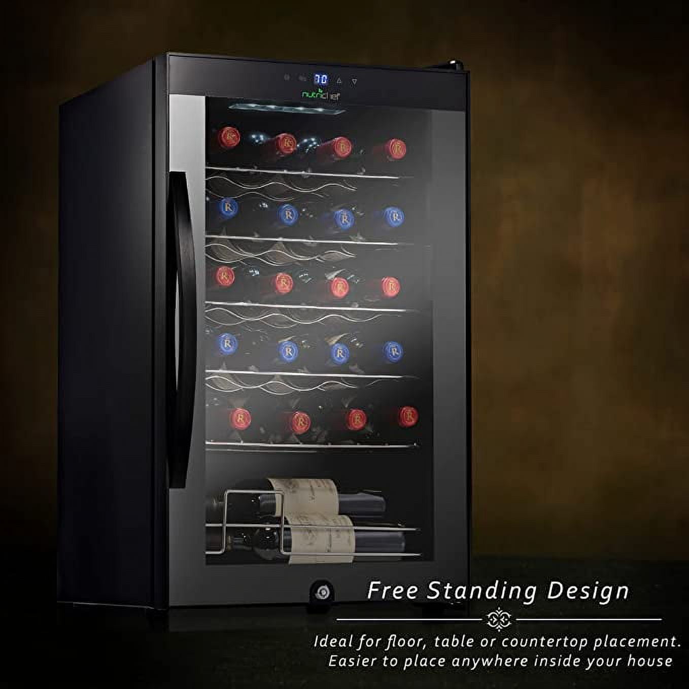 NutriChef 24 Large Freestanding Bottle Compressor Wine Cooler Refrigerator Cooling System, (Black)