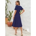 thumbnail image 3 of Women Summer Dress Wrap V-Neck Short Sleeve Casual Beach Dress A-Line Pleated Midi Sun Dresses (Navy, XXL), 3 of 4