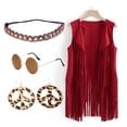 thumbnail image 2 of WILLBEST Winter Outfits for Women 4Pc Sets Women Autumn Winter Ethnic Sleeveless Tassels Fringed Vest Cardigan Vest Headband Glasses Earrings, 2 of 9