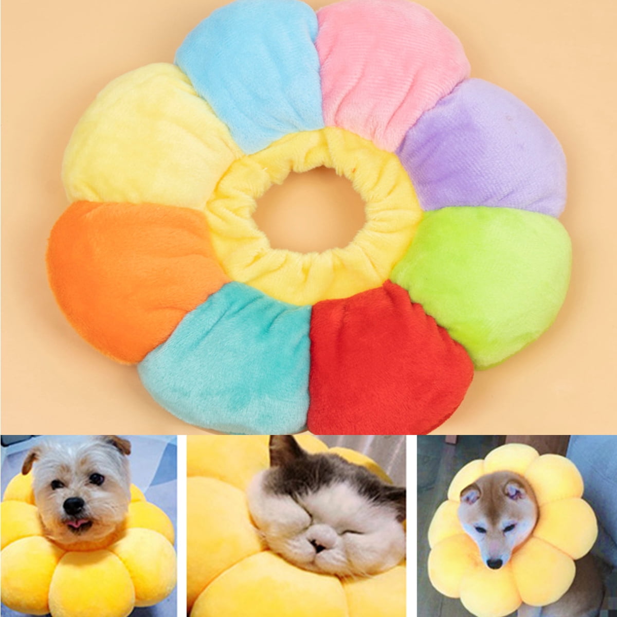 Travelwant Cat Recovery Collar Cute Sun Flower Neck Cat Cones After Surgery, Adjustable Cat E