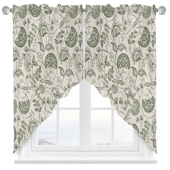 Retro Spring Floral Swag Curtains Valance For Kitchen Windows, Summer Botanical Vintage Farmhouse Wide Rod Pocket Curtain Drapes, Bathroom Cafe Living Room Light Filtering Drapery Panels, 72"W x 36"H