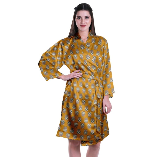Moomaya Kimono Imprimé pour Femmes Robe de Mariée en Satin Soie Vêtements de Détente