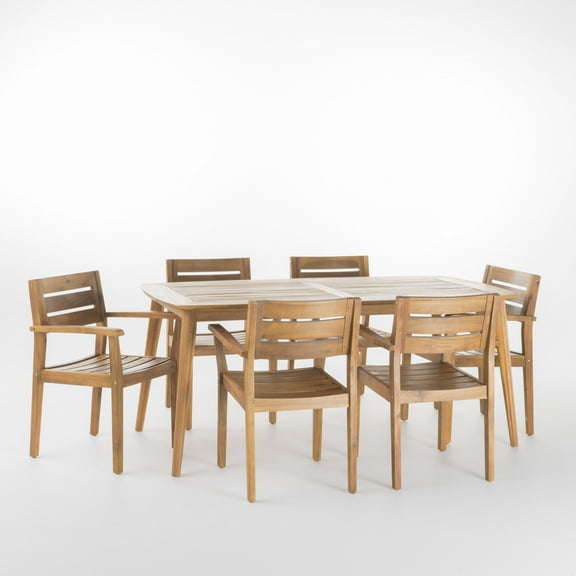 GDF Studio Brigitte Outdoor Acacia Wood 7 Piece Dining Set, Teak