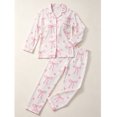 thumbnail image 4 of Vynhevius Women's Printed 2‑Piece Pajama Set Lapel Collar Open Front Long Sleeve Top Pants Comfortable Sleepwear,Pink,M, 4 of 7