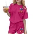 thumbnail image 2 of ATOGUTA Teen Outfits For Girls Kids Short Sleeve T-Shirts Elastic Waist Shorts Casual Summer 4th of July Clothing Sets Size 3T-15, Hot Pink, 2 of 6