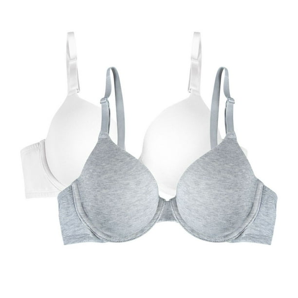 Women's Fruit Of The Loom FT797 Lightly Lined T-Shirt Bra - 2 Pack (White/heather  grey 38A) 