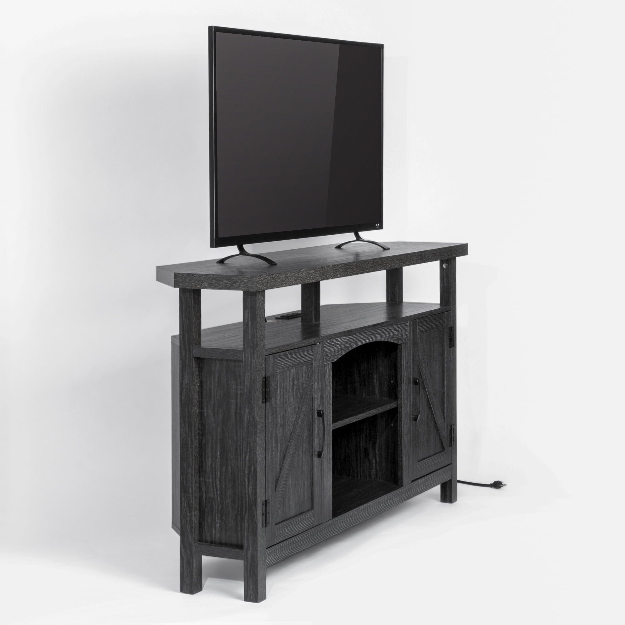StorageWorks Farmhouse Corner TV Stand for TVs up to 60", Entertainment Center with Sliding Barn Doors and Storage Cabinets, Antique Black