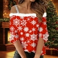 thumbnail image 2 of Festival Saving Womens Christmas T Shirts Funny Festive Snowflake Top 3/4 Sleeve Cold Shoulder Shirt Blouse Christmas Holiday Shirt Tees My Items, 2 of 5