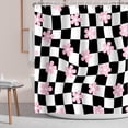 thumbnail image 2 of Black White Shower Curtain Pink Flower Abstract Checkered Plaid Groovy Shower Bath Curtain Bathroom Accessories 72x72 Inches, 2 of 6
