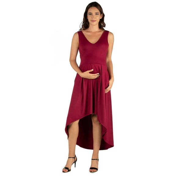 24seven Comfort Apparel High Low Maternity Party Dress with Pockets