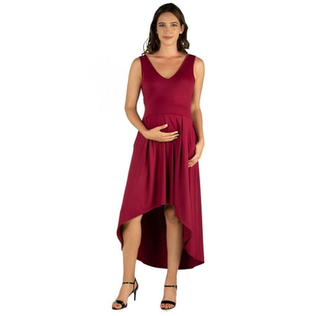 

24/7 Comfort Apparel High Low Maternity Party Dress with Pockets