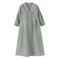thumbnail image 5 of HBBIKVI Blouson Sleeve Midi Dress for Women Casual Long Sleeve V-Neck Shift Dress with Exterior Pockets and Loose Fit for Everyday Casual Style, 5 of 7