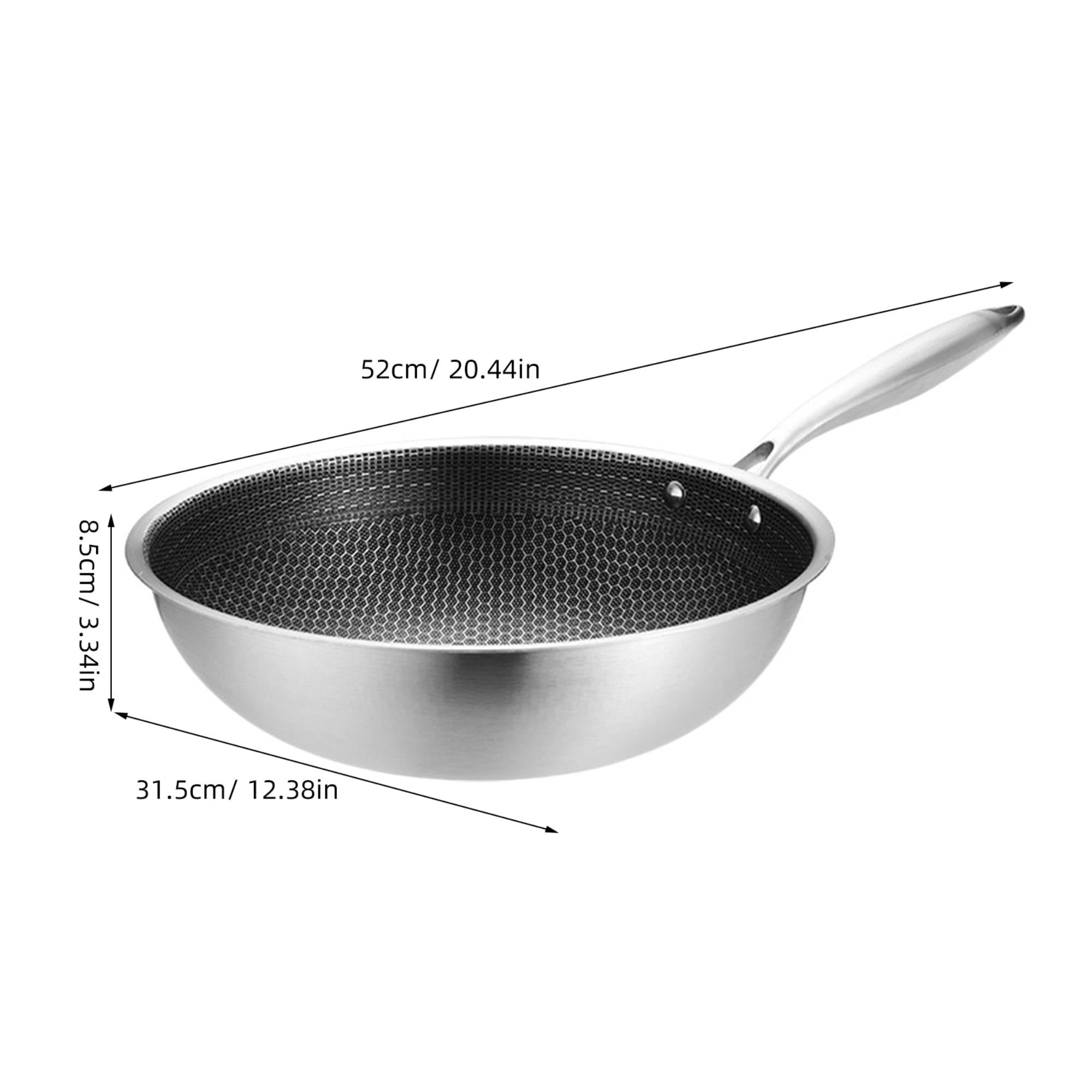 Non-Stick Frying Wok Pan - 12" Deep Carbon Steel Skillet with Wooden Handle (Induction Compatible)