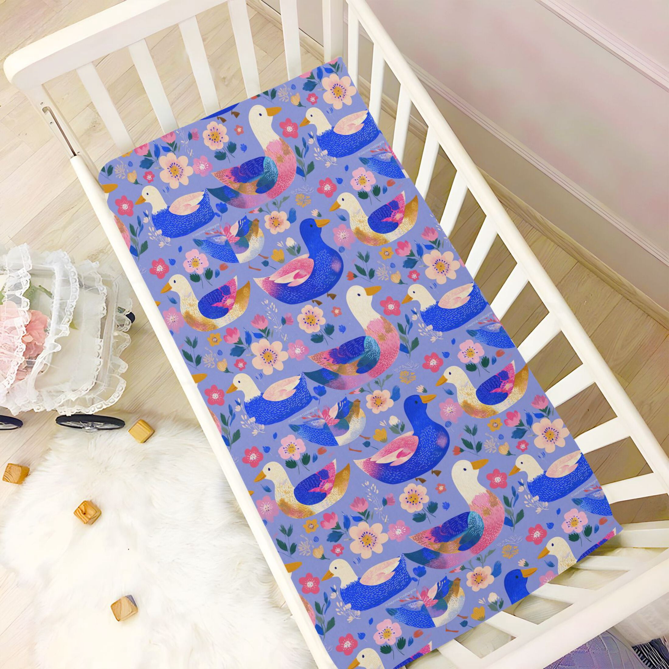 Baby Essentials 52”x 28”- Standard Cotton-like Modal Elastic- Duck Design Crib Sheets for Newborns and Toddlers