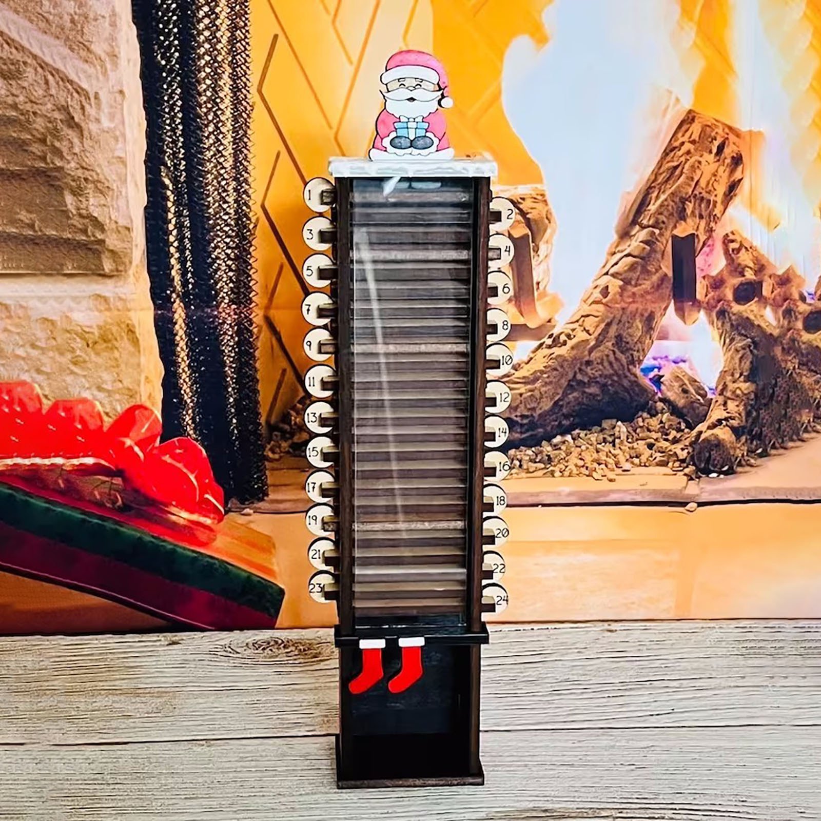 Calendrier De L'Avent En Bois 24 Jours - Père Noël Cheminée - Décoration Murale Ou Table - Noël Festif
