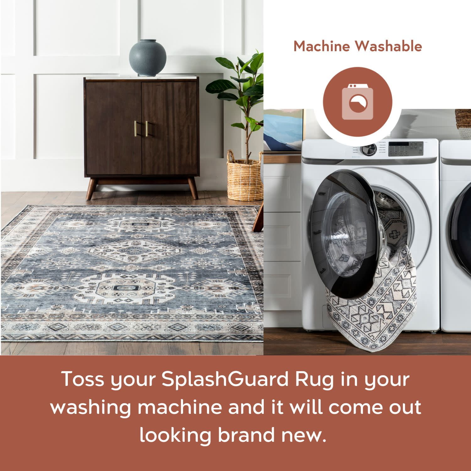 nuLOOM Darby Persian SplashGuard Machine Washable Area Rug, 8' x 10', Darby Beige