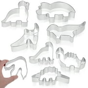 8-Piece Dinosaur Cookie Cutters Set, Stainless Steel Baking Molds for Dough, Cakes, Bread, and Pastry Decoration