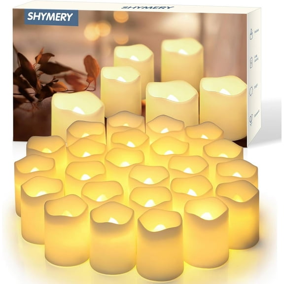 Flameless Votive Candles,Flameless Flickering Electric Fake Candle,24 Pack 200 Hour Battery Operated LED Tea Lights in Warm White for Wedding, Table, Halloween,Christmas Decorations 1.5"X1.7"